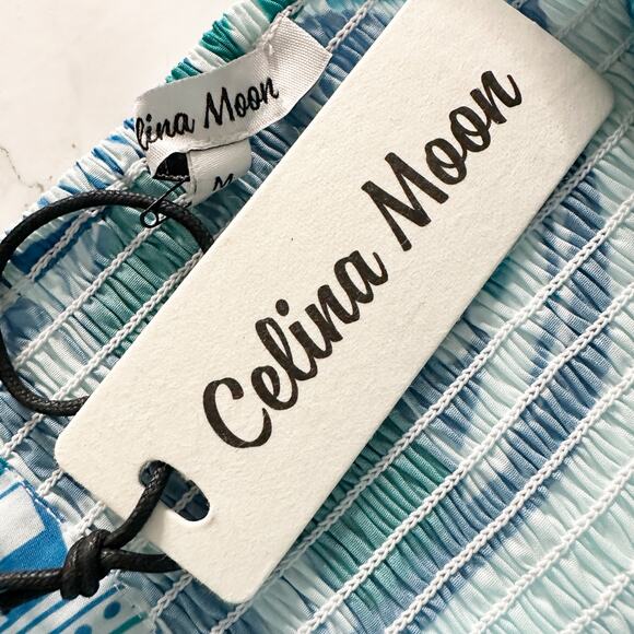 Celina Moon Queen of Hearts Blue Teal Puff Sleeve Midi Dress Women’s Size Medium - Picture 9 of 12